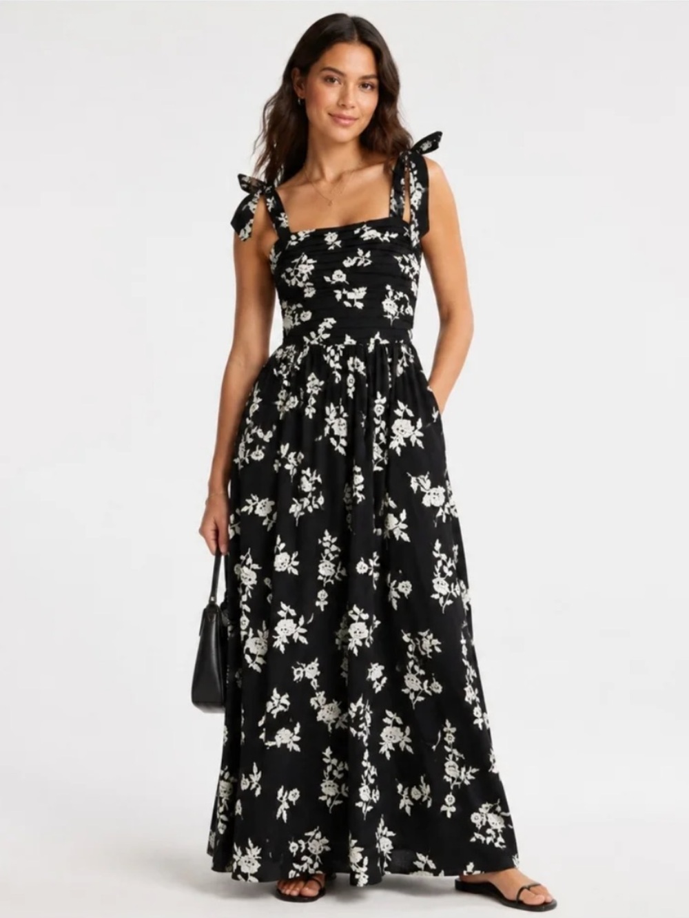 Abercrombie & Fitch Black Floral Tie-Strap Maxi Dress